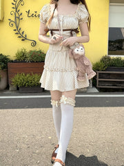 Ruffle Trim Brown Striped Skirt with Undies