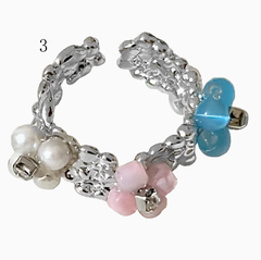 Y2K Rhinestone Decorated Floral Silver Ring