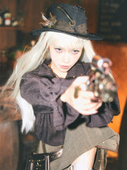 Steampunk Black Cowboy Hat With Bronze Gear Decorated