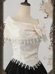 True Love Apricot Off-the-shoulder Neckline Top Asymmetrical Tassels Hemline