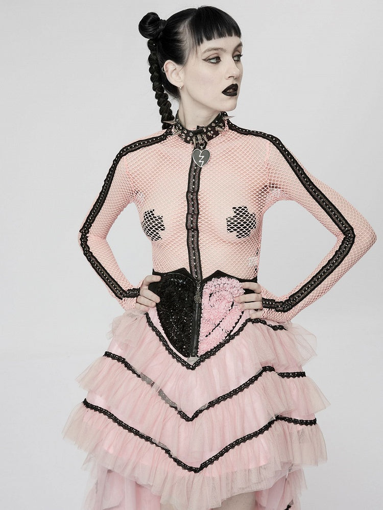 Punk Elastic Mesh T-shirt Pink