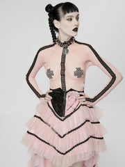 Punk Elastic Mesh T-shirt Pink