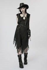 Witch Black Woven Dress Handkerchief Tassels Hem
