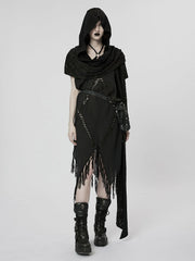 Witch Black Woven Dress Handkerchief Tassels Hem