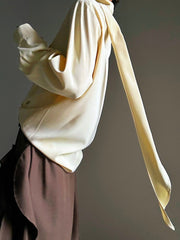 Yellow Ouji Lolita Shirt - Mock Neck Design with Flowing Ribbon Accents