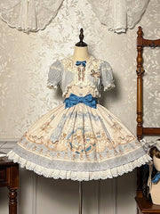 Blue Ruffle Round Neck Kitty and Teddy Print Lolita Dress Sweet Lolita OP