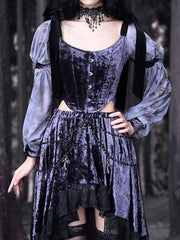 Gothic Purple Velvet Lace-up Corset Top