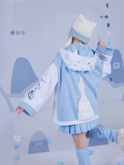 White & Blue Tenshi Kaiwai Dragon Design Hooded Jacket