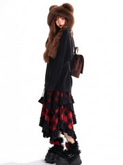 Plaid Pattern Red Handkerchief Hem Bowknots Skirt