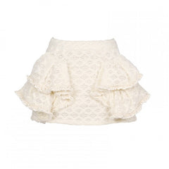 Cream White Fuzzy Knitted Lace Mini Skirt with Built-in Shorts