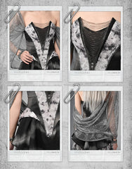 Clearance - Size S for Bust 76cm Y3K Fashion Futuristic Black Basque Waist Metal Chains Front Handkerchief Hem Cyberpunk  Hooded Dress