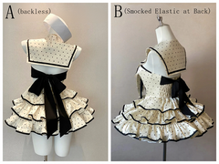 Creamy White and Black Polka Dots Pattern Strapless Dress with Detachable Sailor Collar