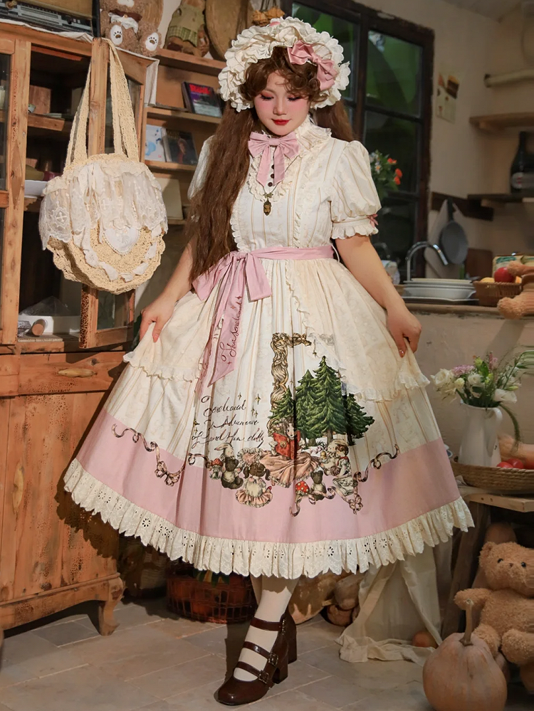 Plus Sizes Available Creamy Short Sleeves Lolita Cotton Dress Sweet Lolita One Piece
