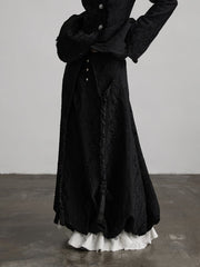 Urban Goth Black Floral Embroidery Bubble Skirt with Braided Rope Decor