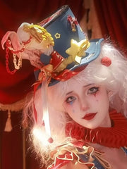 Blue&Red Circus Poker Decorated Big Bow Chain Decorated Bunny Ears Hat