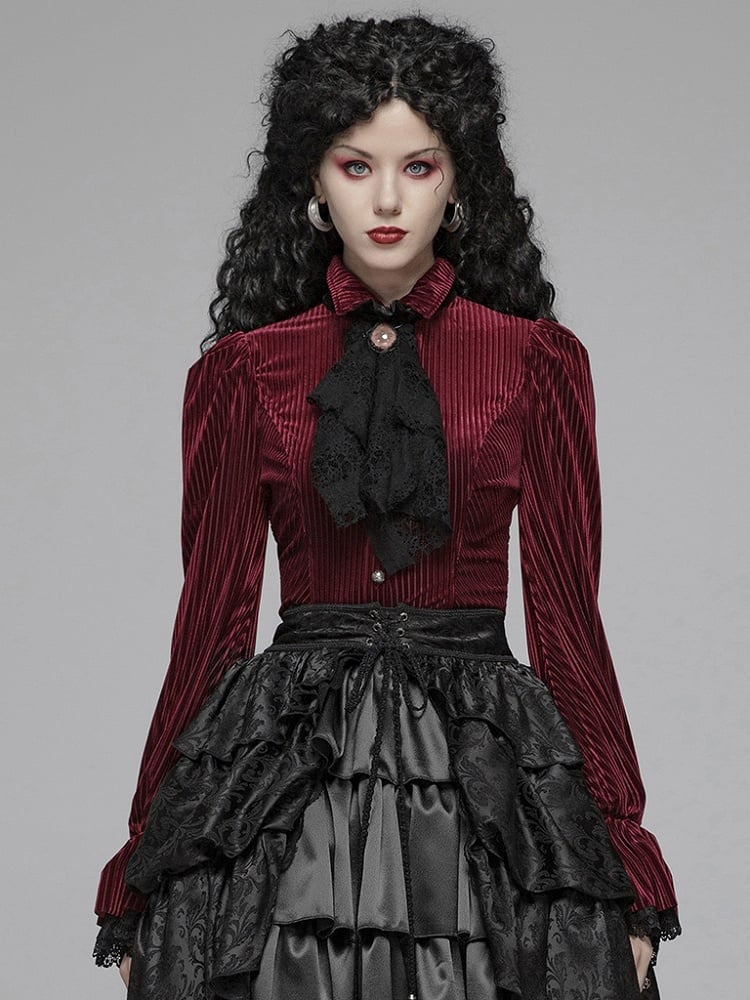 Red Gothic Dark-Grain Velvet Shirt
