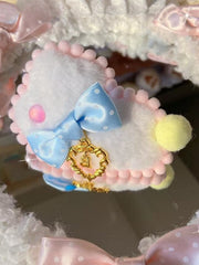 Pink/Yellow/Blue Polka-dot Pattern Pompon Decorated Plush Bunny Brooch