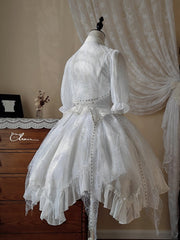 White Shiro Gothic Lolita Irregular Spider Web Hem Dress + Short Sleeves Top