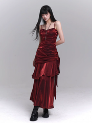 Wine Red Sweetheart Neckline Ruched Design Gown Evening Dress