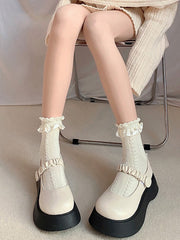 White/Beige/Black Cute Ruffled Cotton Socks