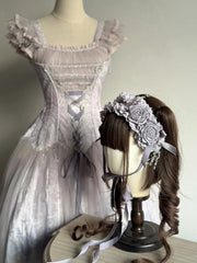 Wisteria Purple Classic Lolita Hairband (Rose & Lace Details)