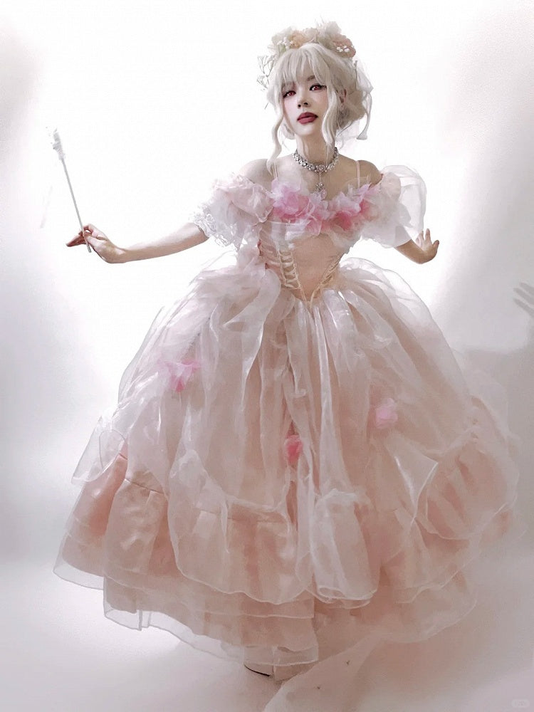 Plus Sizes Available Pink Lace-up Basque Waist Gorgeous Hanayome Hime Dress