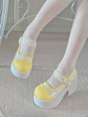 Yellow Jirai Kei Claw Fishbone Design Platform Shoes