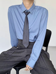 Ouji Lolita Dusty Blue Pointed Flat Collar Unisex Modal Long Sleeve Shirt with Button Cuffs