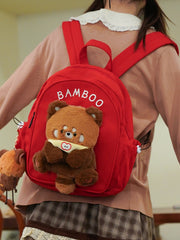Red Cute Backpack With A Detachable Red Panda Plushie