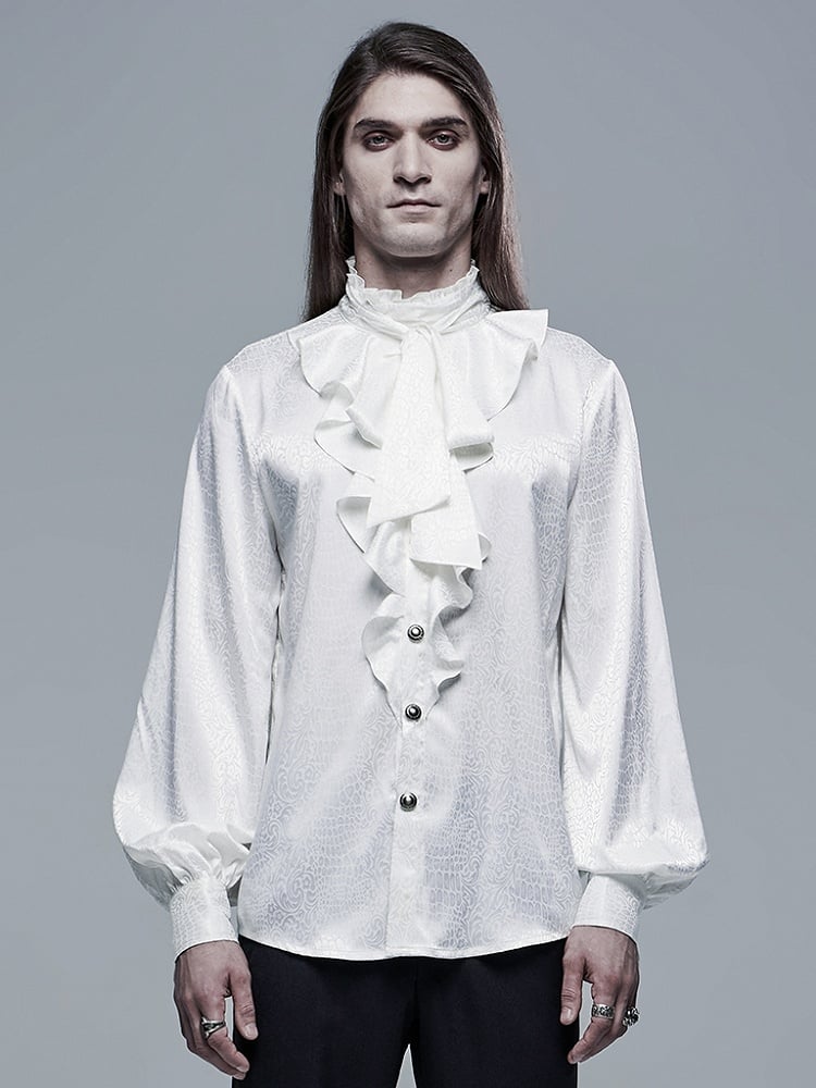 Men's White Gothic Vampire Count Long Sleeve Shirt