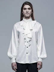 Men's White Gothic Vampire Count Long Sleeve Shirt