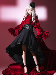 Wine Red Ruffle Neckline Vampire Ouji Lolita Long Sleeves Shirt
