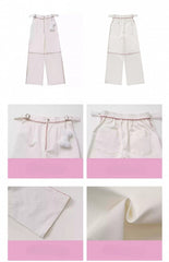 White Straight-leg Cut Plush Bone Charm Waist Pants