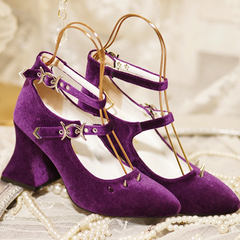 Punk Silver Studs Purple Witch Lolita Velvet High Heels