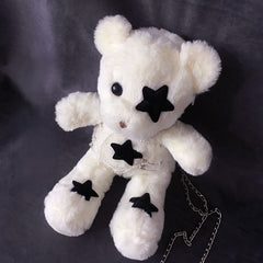 White Plush Crossbody Bag with Black Stars Decorated