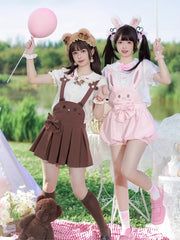 Pink Bunny/Brown Bear Overalls Bubble Shorts