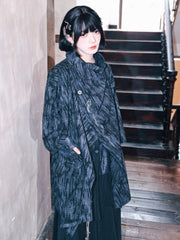 Blue Tie Dye Cheongsam Asymmetrical Cape Jacket with Snake Print