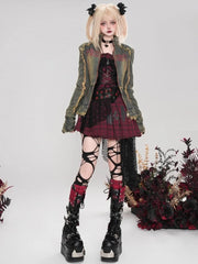 Punk Grey Letters Print Distress Trim Slim-fit Denim Jacket