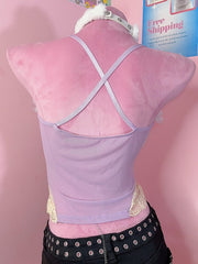 Purple Y2K Glamorous Beaded And Cross Charm Lace Trim Bowknot Cami Top