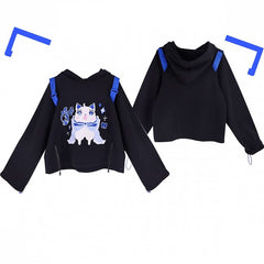 Genshin Impact Furina Inspired Kitty Emboridery Black Hoodie