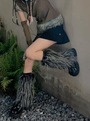 White-Tipped Black Gyaru 20CM/30CM/40CM Shaggy Leg Warmers