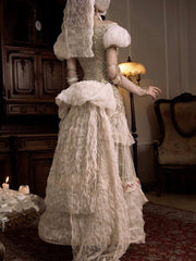 Versatile Lace Patched Vintage Bustle Long Skirt