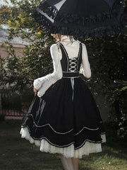 White High-neck Lolita Knit Top with Bowknots and Lace Details