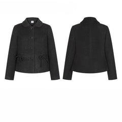 Dark Gray Peter Pan Collar Blazer with Bow Accent