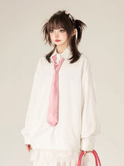 Clearance - Size for Bust 126cm Classic White Polo Shirt with Loose-Fit & Front Pocket