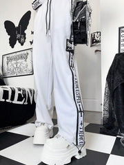 White Gothic Letter And Cross Print Sweatpants