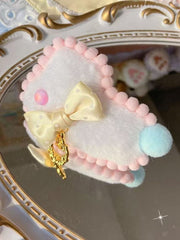 Pink/Yellow/Blue Polka-dot Pattern Pompon Decorated Plush Bunny Brooch