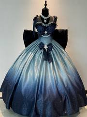 Shimmering Starry Night Gradient Blue Gorgeous Birthday Dress Prom Gown