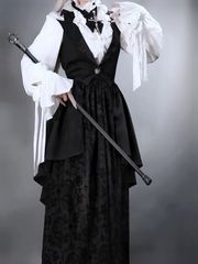 White Ruffled High Neck Self-tie Bow Long Sleeves Shirt