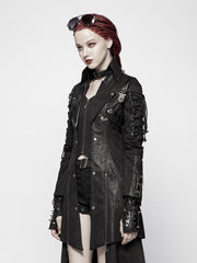 Black Punk Rubberized Faux Leather Windbreaker